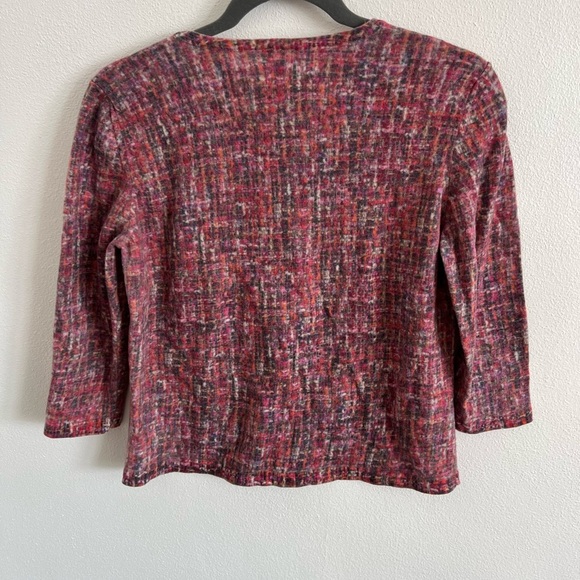 Escada Wool Pink Plaid Tweed Print Sweater with 3/4 Sleeves, size XL - Picture 5 of 5